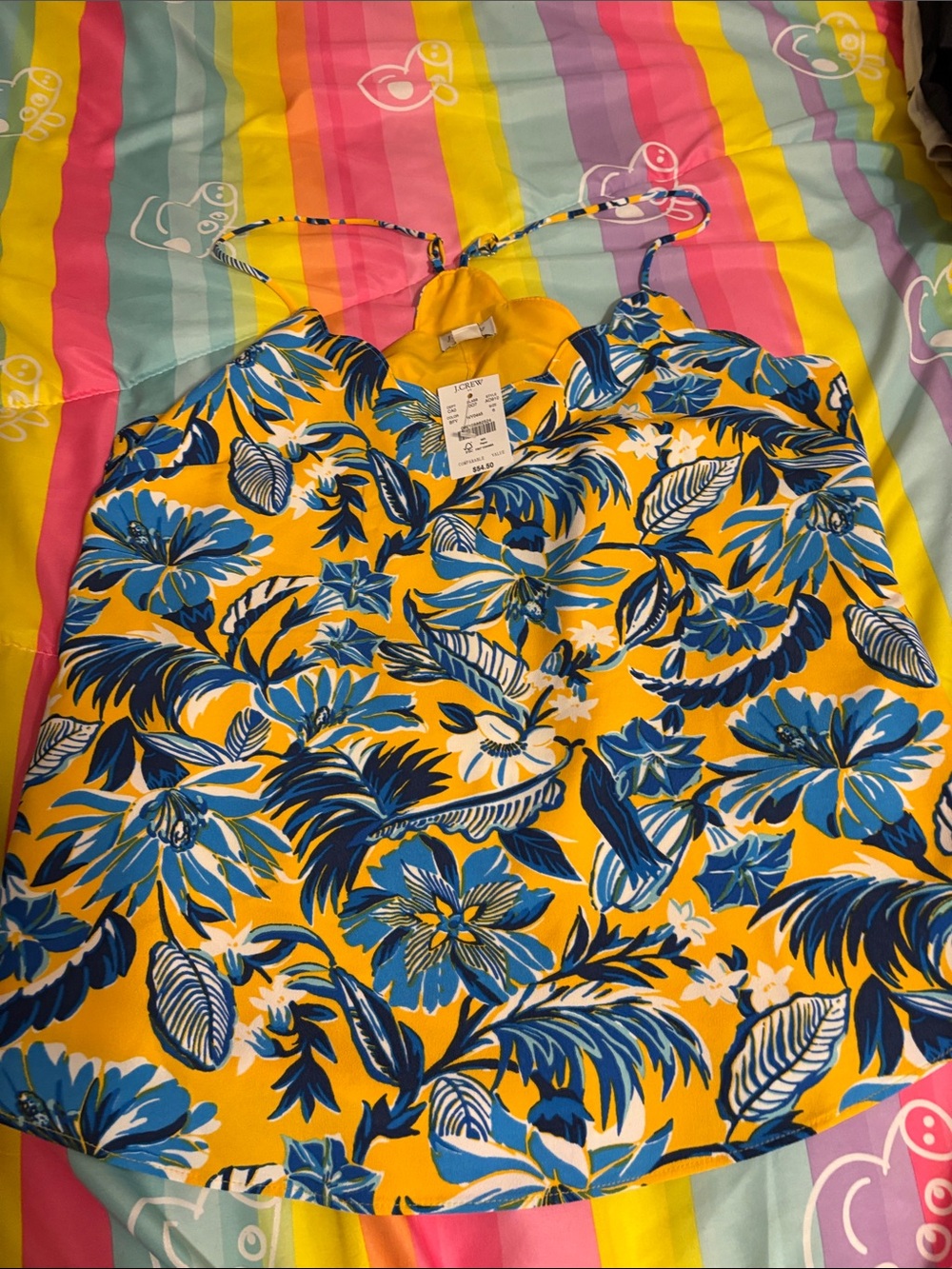 J. Crew Yellow Halter Top with Blue Floral Print